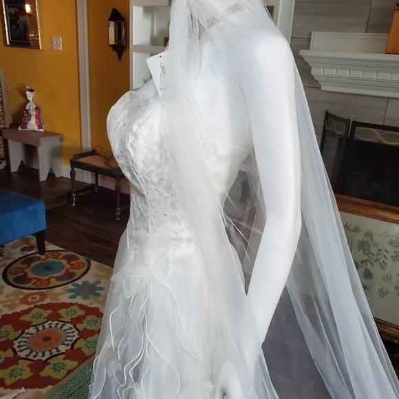 Vintage wedding dress with new veil - Picture 5 of 8